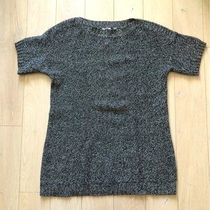 Uniqlo Wool Blend Marled Drop Shoulder Short Sleeve Sweater in Black & White S